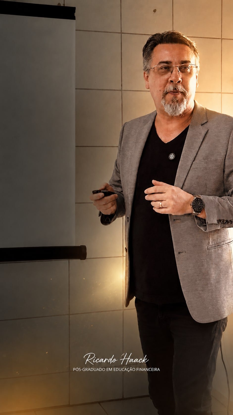 Ricardo Haack conduzindo uma apresentação sobre educação financeira